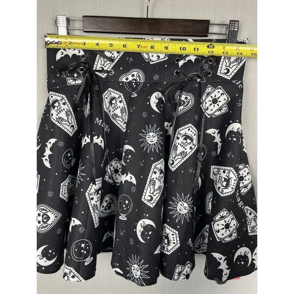 ROMWE Circle Skater Skirt Womens M‎ Black Tarot Print Whimsigoth Witchy